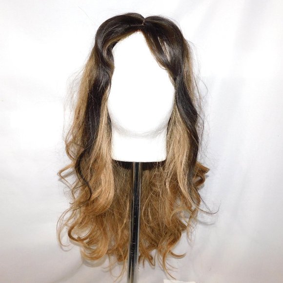 Two Tone Blonde Brown Wavy synthetic wig 22” Halloween Cosplay Dress up - - Picture 1 of 9